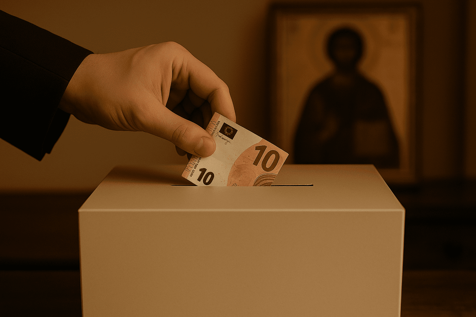 Spende für die serbisch-orthodoxe Kirche in Feldkirch mit Euro-Banknoten